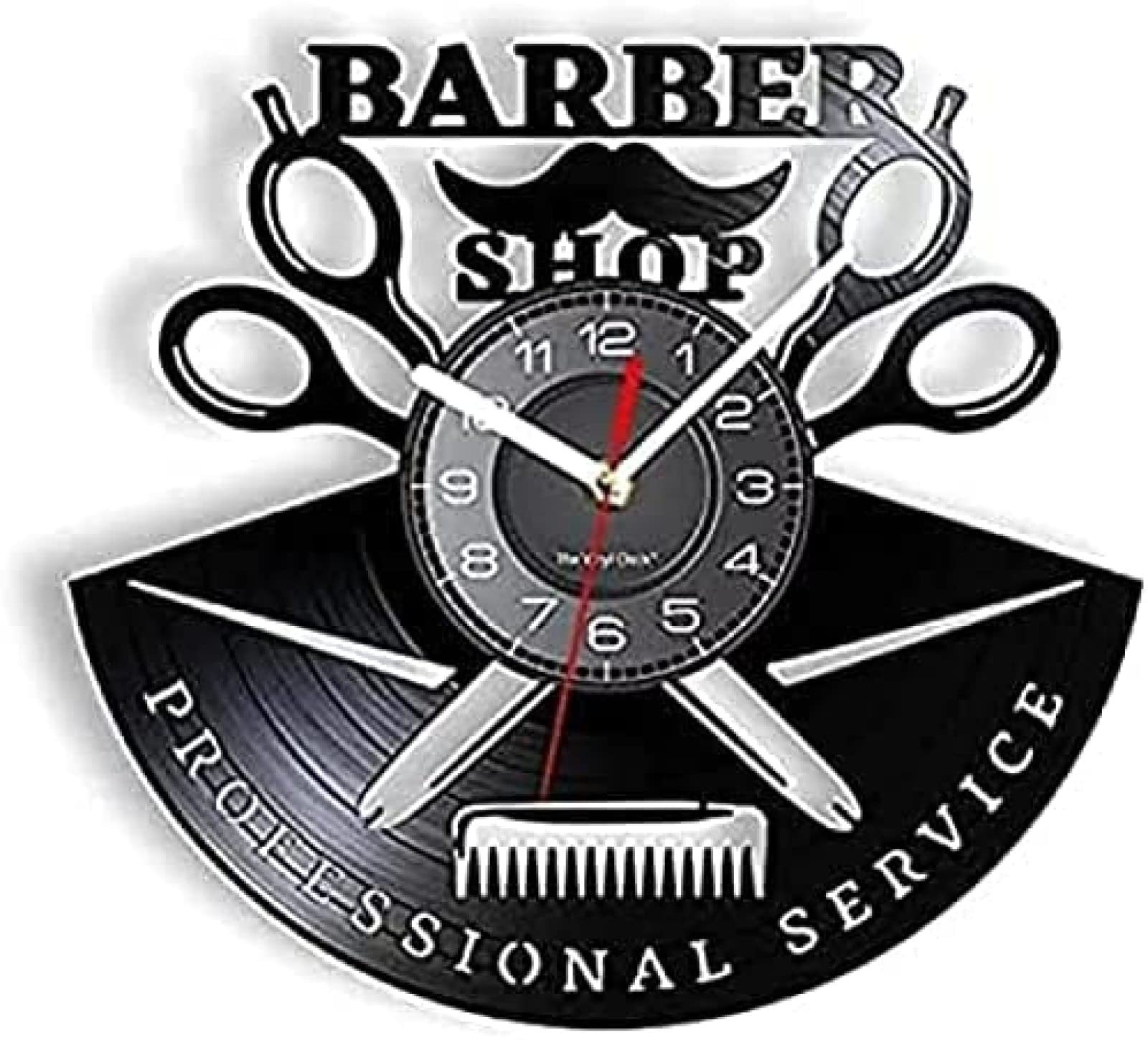 Horloge Murale Coiffure en Vinyle - Cadran Rond Ciseaux et Peigne