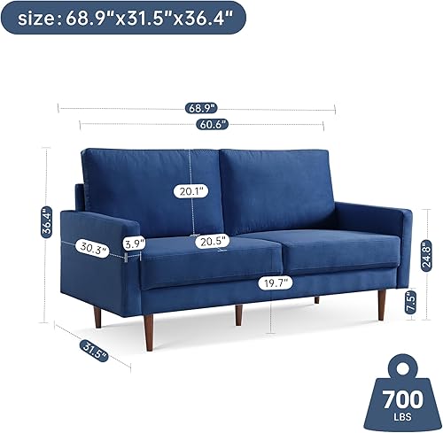 Miniatura 2 de Sofá biplaza moderno de mediados de siglo de 69 pulgadas, sofá biplaza tapizado de tela de terciopelo de 2 plazas con cojín acolchado, patas de