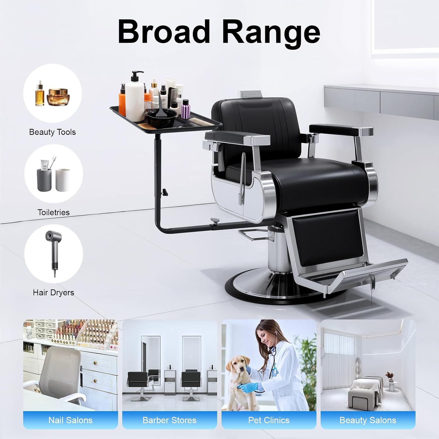 Salon Tray Attached to Chair, 360 Degree Rotation Barber Chair Tray, Barber Chairs Trays, Hair Stylist Attachment Storage Organizer for Salon Barber Tattoo Tools Make-ups