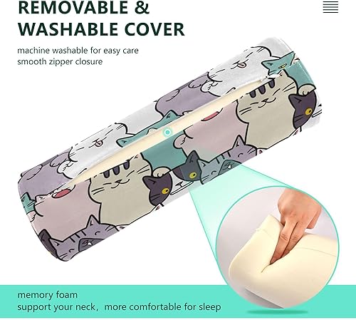 Miniatura 3 de JUNZAN Cute Cartoon Cats Funny Bolster Pillow Spa Firm Neck Roll Pillow Round Pillows for Sleeping for Back Support Pillow Cylinder Accent Pillow