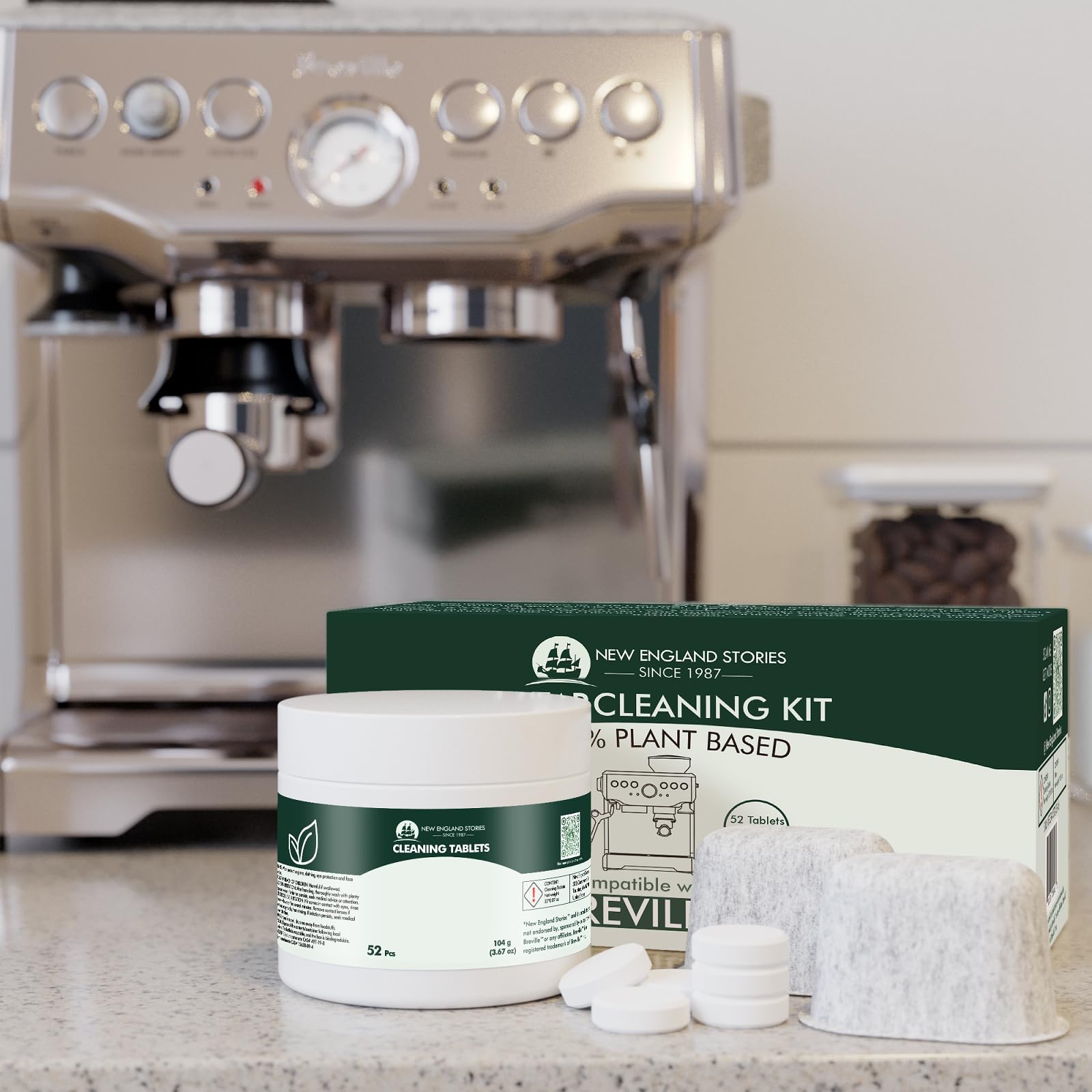 Paquete de 6 filtros de carbón compatibles con Breville con 52 tabletas de limpieza, kit de mantenimiento compatible con Breville de 1 año, kit de limpieza de máquina espresso para Breville Barista