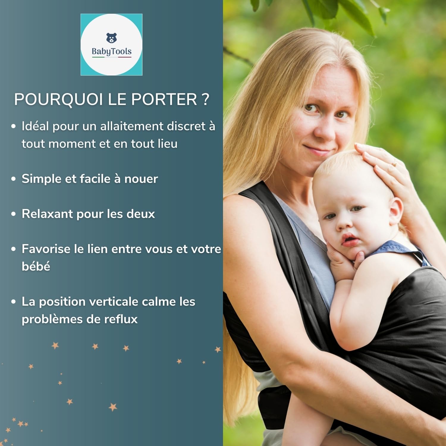 Echarpe De Portage beb (100% Fabriqué En Italie) En Coton Organique, Légère Et Respirante, Avec 2 Bavoirs Inclus, Adaptée À Un Maximum De 15 Kg