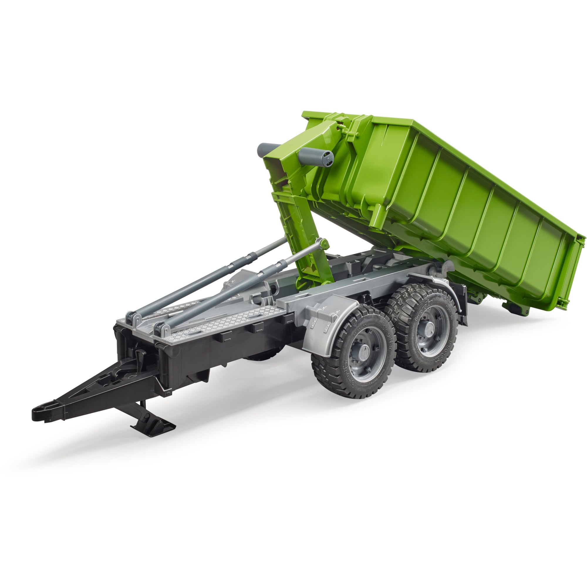 bruder 02035 - Rimorchio a gancio per trattori, con adattatore per l'aggancio, rimorchio ribaltabile, rimorchio da trasporto, cassone ribaltabile, azienda agricola, giocattolo