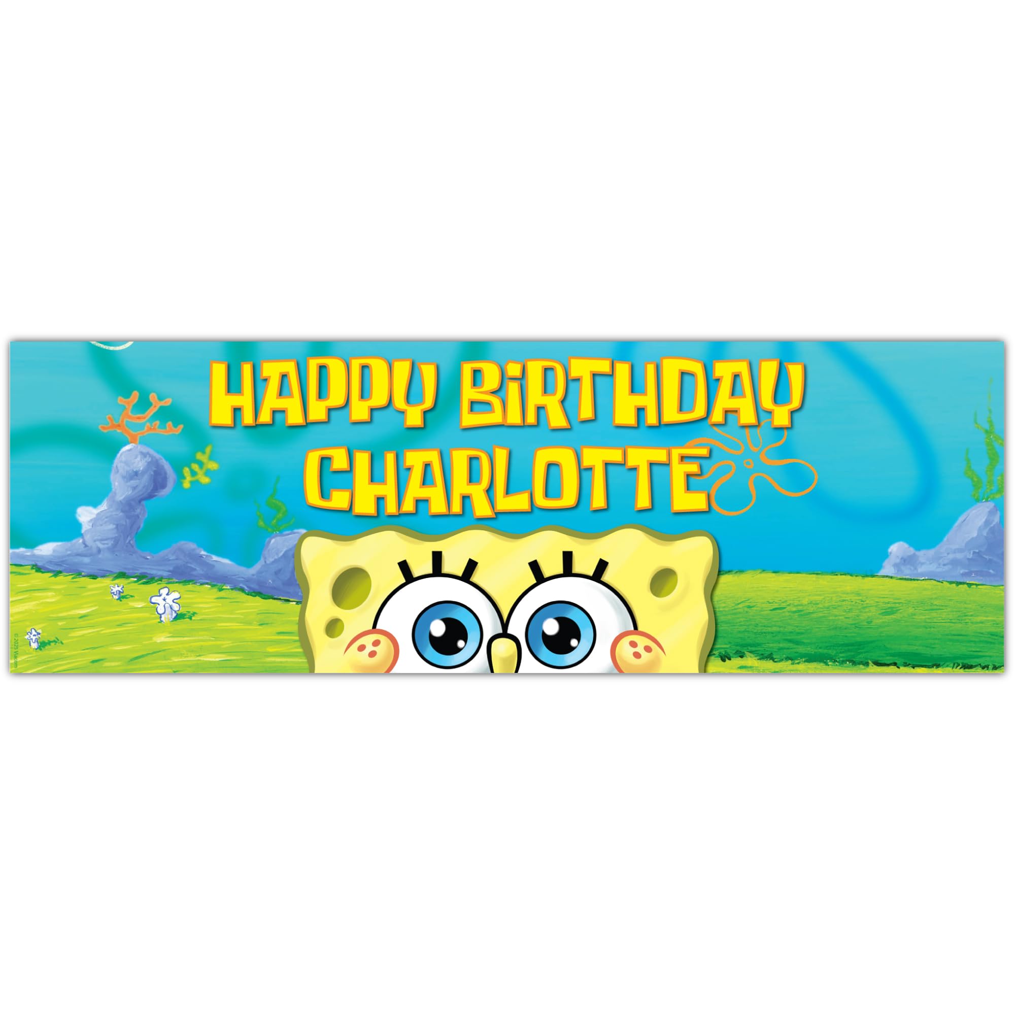 SpongeBob Birthday - SpongeBob Peeking Personalised Banner Wall Sticker (90cm width x 30cm height)