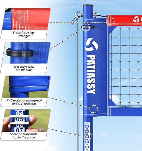 Miniatura 4 de Juego de red de voleibol profesional portátil para exteriores con postes de aluminio de altura ajustable, sistema de cabrestante, voleibol con bomba