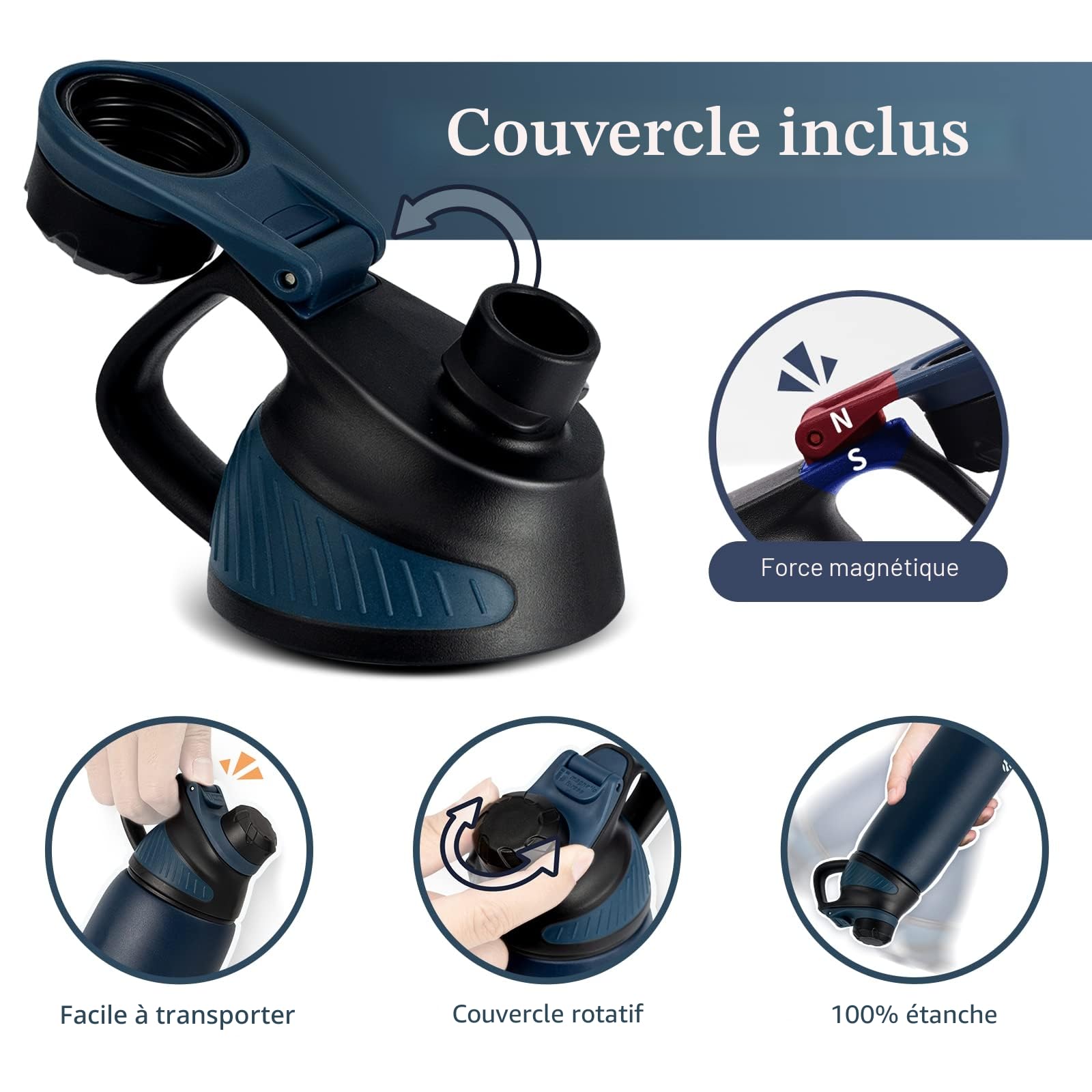 Fjbottle Gourde Isotherme avec Couvercle Magnétique - 400ml/600ml/800ml/1L/1.5L - Bouteille Isotherme Étanche sans BPA, Gourde Inox Bouche Standard, Gourde Enfant pour Sport, Gym, Voyage