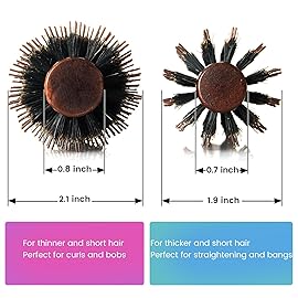Boar Bristle Round Hair Brush Set with Nylon Pin, Wooden Handle for Straightening Curling Volumizing and Detangling (2 in 1)
