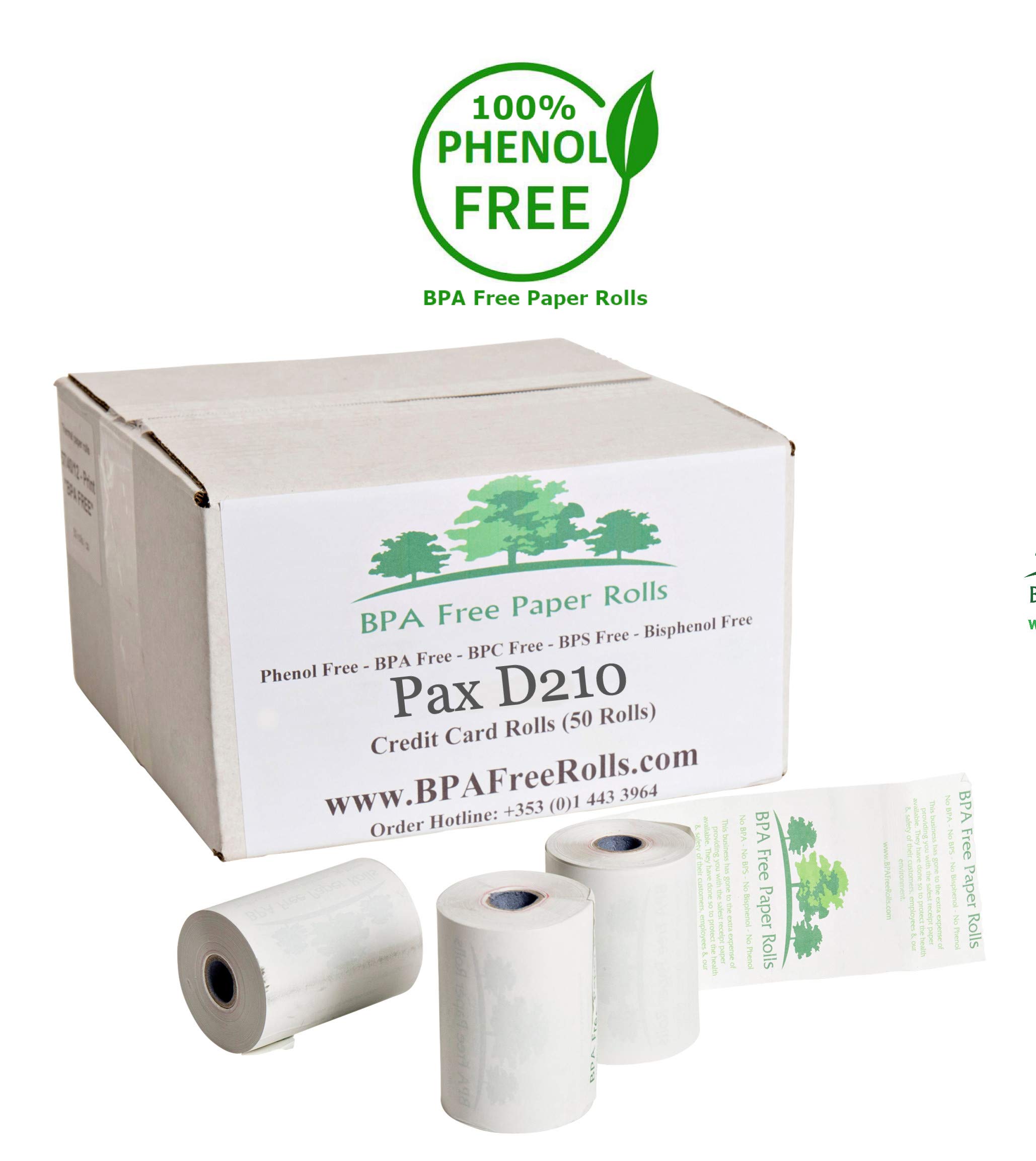 Pax D210 Lot de 50 rouleaux de papier pour cartes de crédit sans BPA 57 x 40 mm 57 mm blanc
