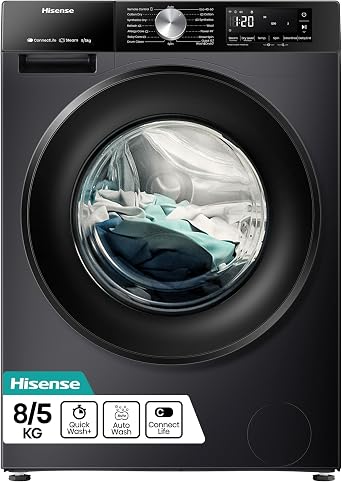 Hisense 3S Series WD3S8043BB3 Wifi Connected 8Kg and 5Kg Washer Dryer with 1400 rpm - Black - A-D Rated [Energy Class D]