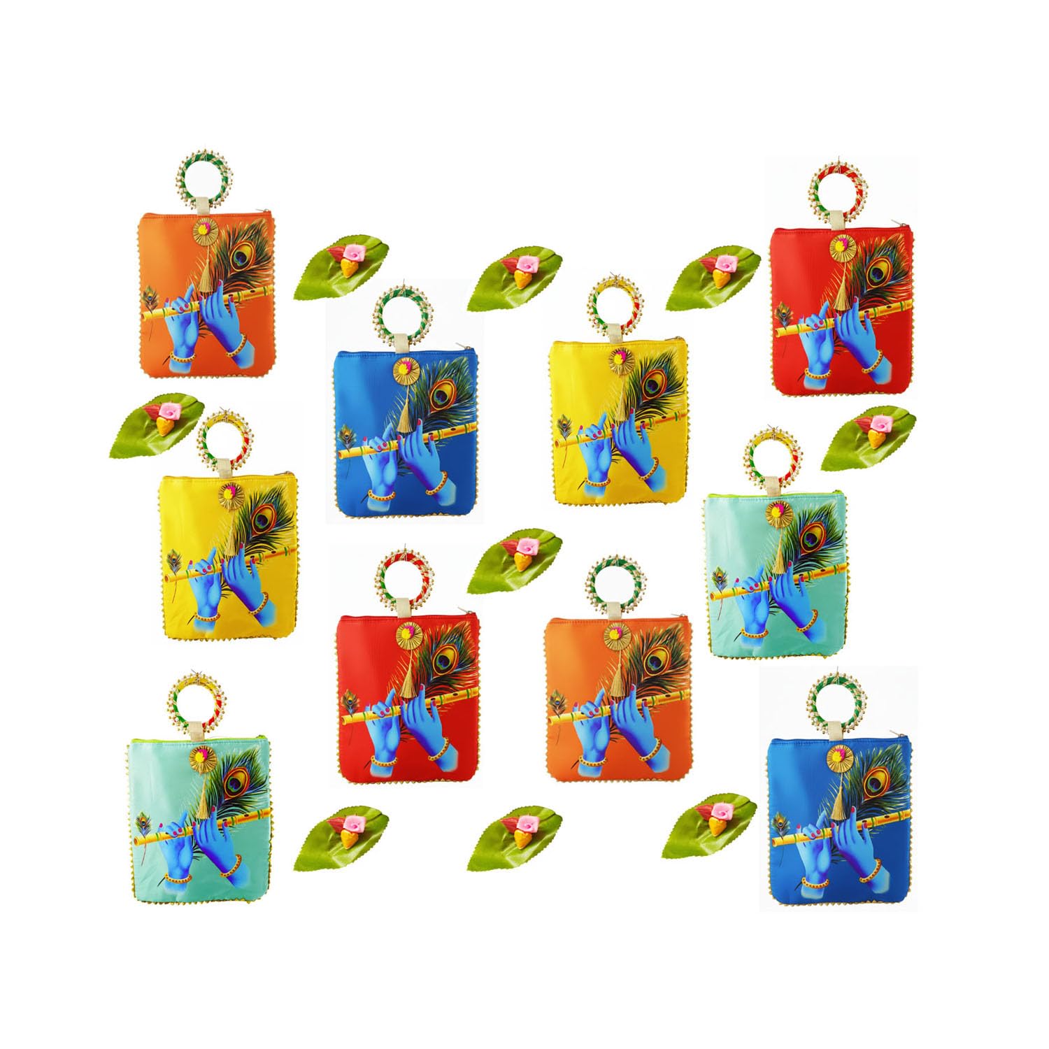 SAI BALAJI Traditional Potli Gift Bags with Zip Closure, Bangle Handle & Leaf and Haldi Kumkum Pouches |Return Gift Bags for Pooja, Weddings, Festivals, Functions & Daily Use-picture-24