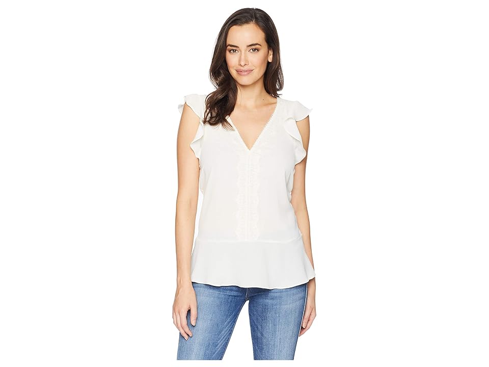 

MICHAEL Michael Kors V-Neck Lace Trim Top (Bone) Women's Clothing