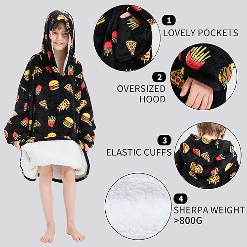 Miniatura 155 de Wearable Blanket Hoodie for Kids Oversized Sherpa Blanket Hoodie for Kids Boys Girls Teens 6-13YR,Navy Shark