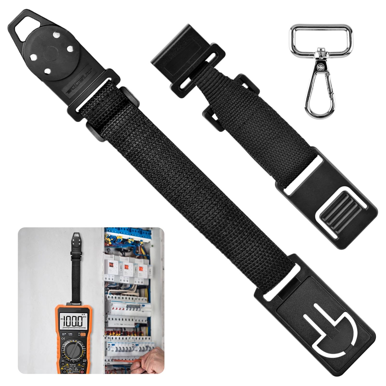 QOTSTEOS Kit da appendere per multimetro Fluke, 2 cinghie, 3 clip, 1 gancio e gancio magnetico, kit universale per appendere i multimetri Fluke (nero)