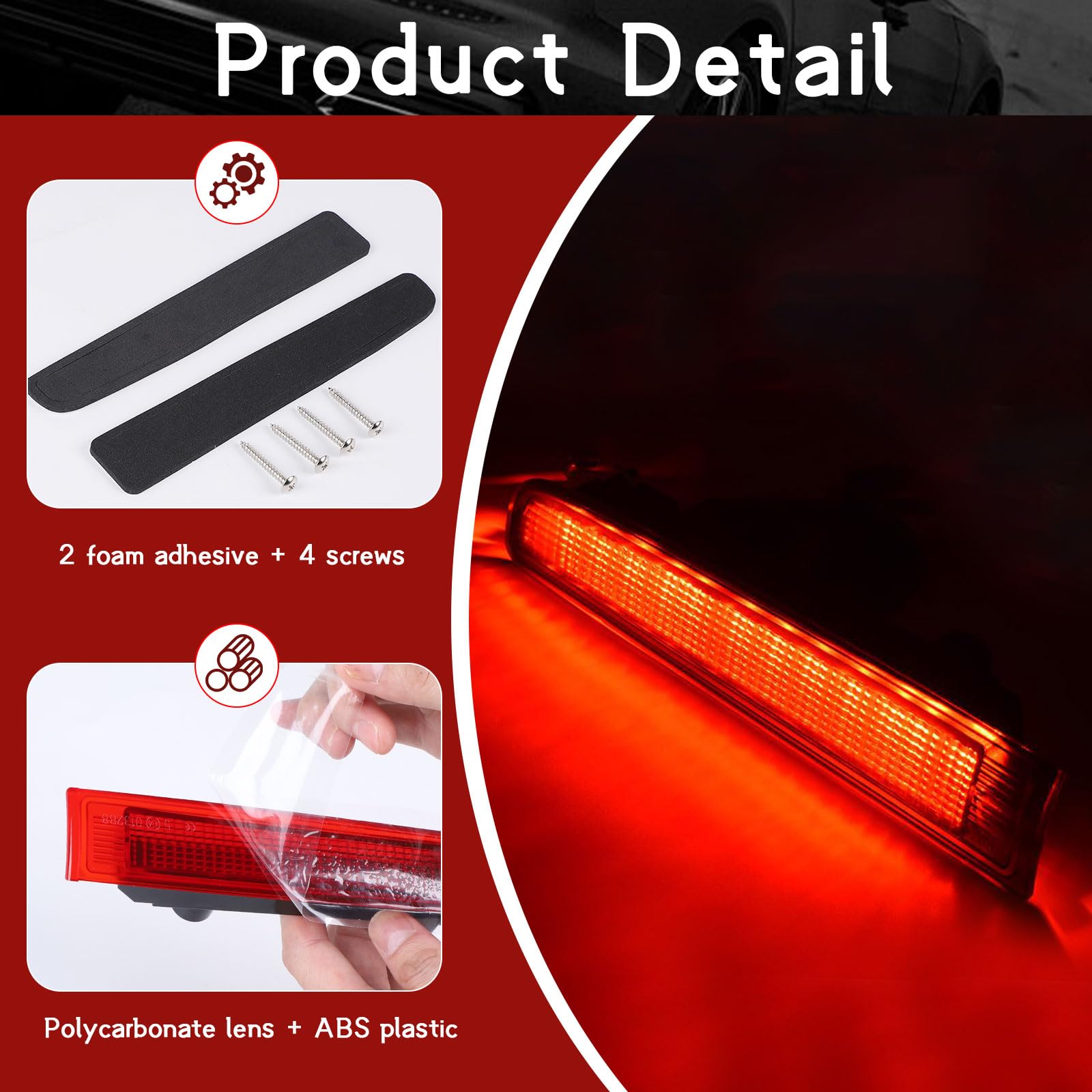 CPROSP 1 Paire Troisième Feu Stop 12V, Feu de Stop Arriere Compatible avec VW T5 T6 2003-2016, Rouge, Modèles avec Porte Battante Uniquement, 7E0945097E, 7E0945097F