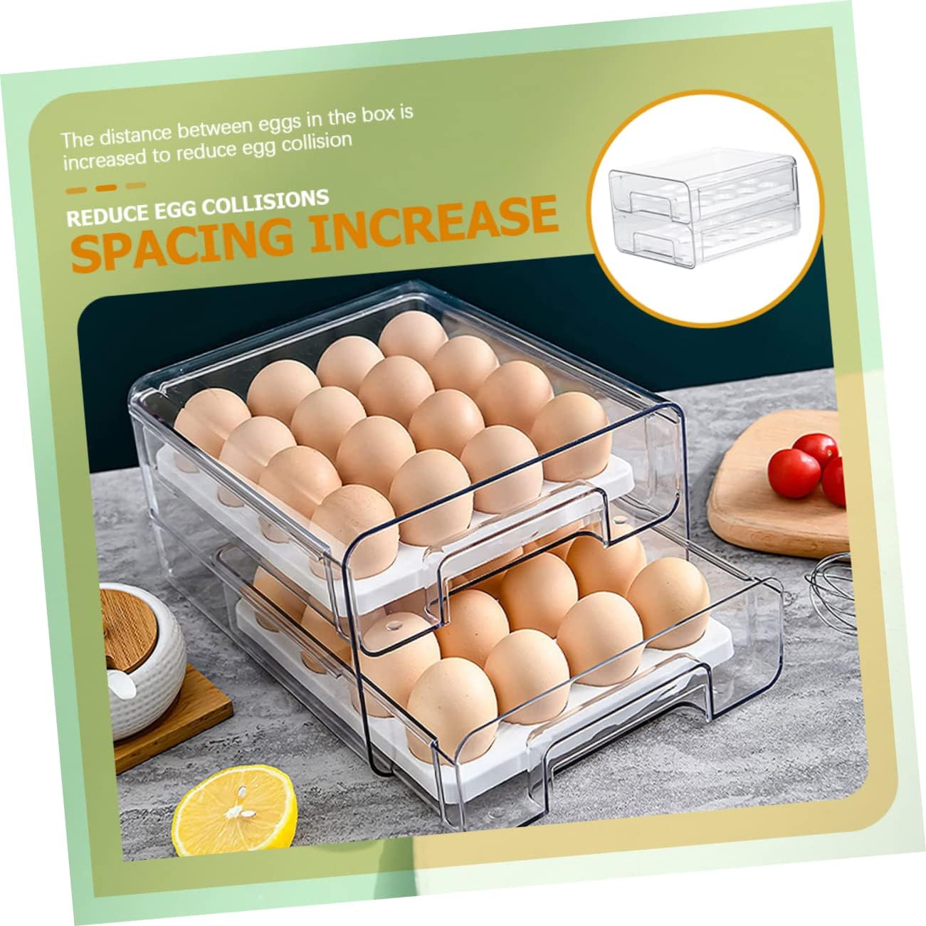 Refrigerator Holder Organizer Double Layer Storage Drawer Compartments for Fridge Freezer Pantry and Kitchen Cabinets Design