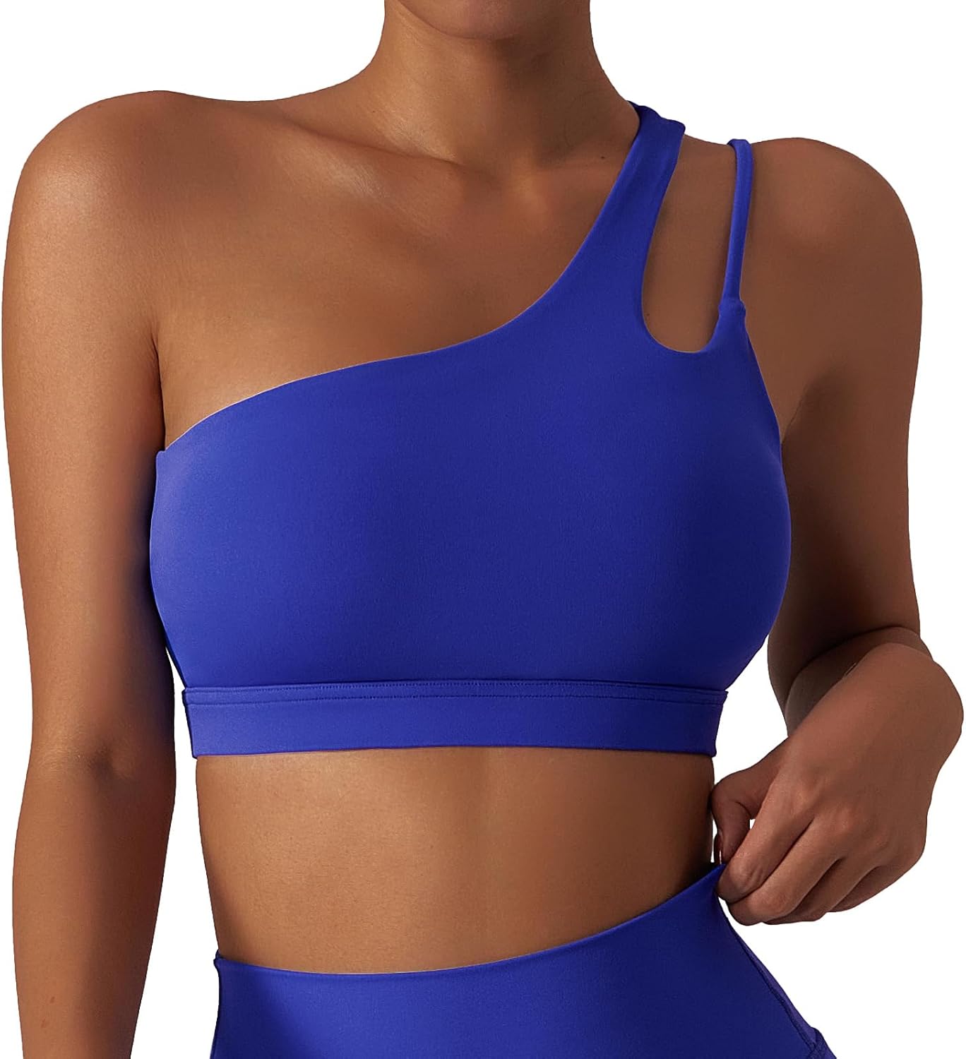 Women's One Shoulder Sports Bras Beauty Back Yoga Bras Medium Support Bandeau Crop Tops