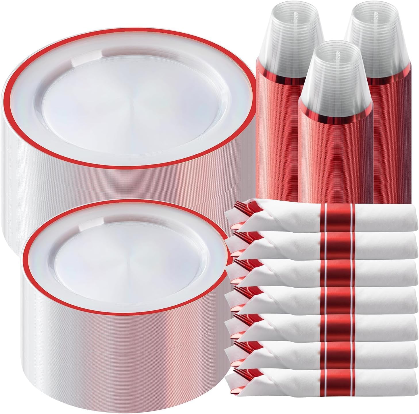 350 Piece Red Plastic Dinnerware Set - Party Supplies -1