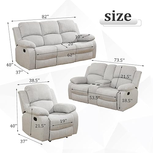 Miniatura 2 de Plithzy Juego de sofá reclinable para sala de estar, juego de muebles reclinables de sala de estar, juego de sofá reclinable de tela de microfibra