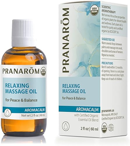 Pranarom - Aceite de masaje relajante Aromacalm (2.0 fl oz) - Jojoba, naranja dulce, bergamota, lavanda - Aceite esencial de masaje para aliviar el