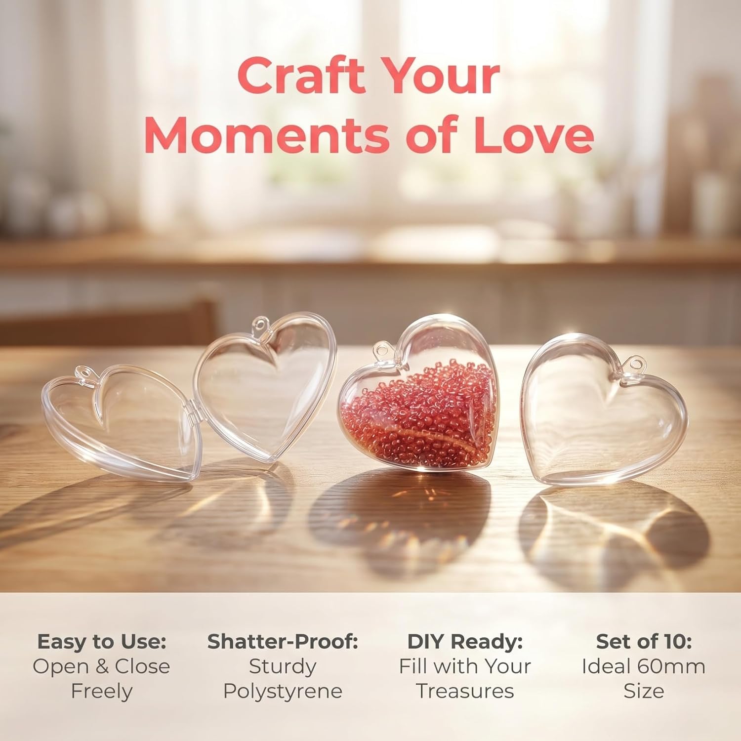 LUOEM 10pcs Fillable Heart Ornaments,2.36 in Clear Plastic Heart Ball Ornaments for Small Items, Valentine's Day, Birthday, Wedding, Christmas Decoration