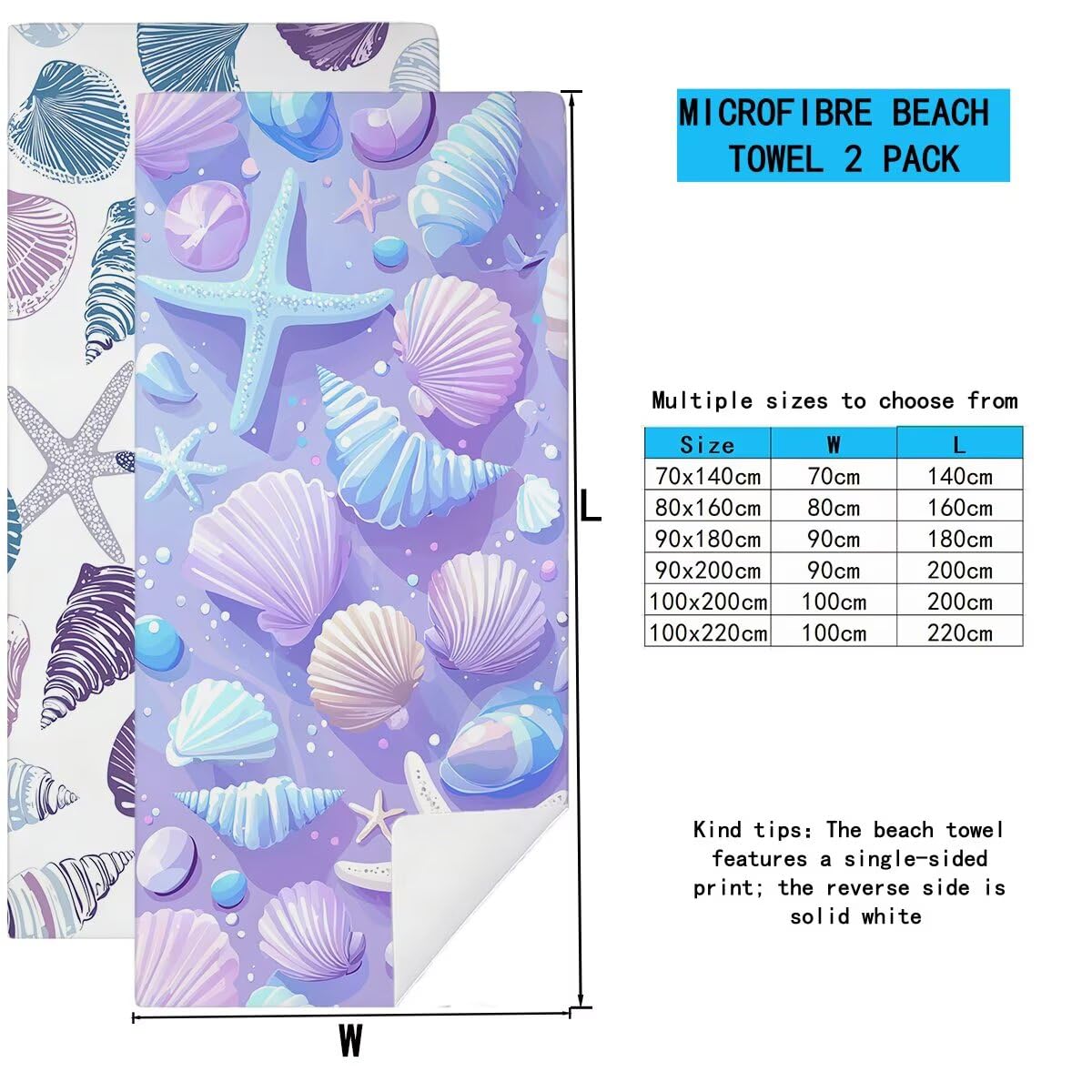 Telo Mare Microfibra, Telo Mare Grande 90x200cm 2 Pezzi, Asciugamano Palestra Donna Asciugatura Rapida, Antisabbia Asciugamano Microfibra, Leggero Asciugamani Palestra per Regalo Donna (Lilla) -4410