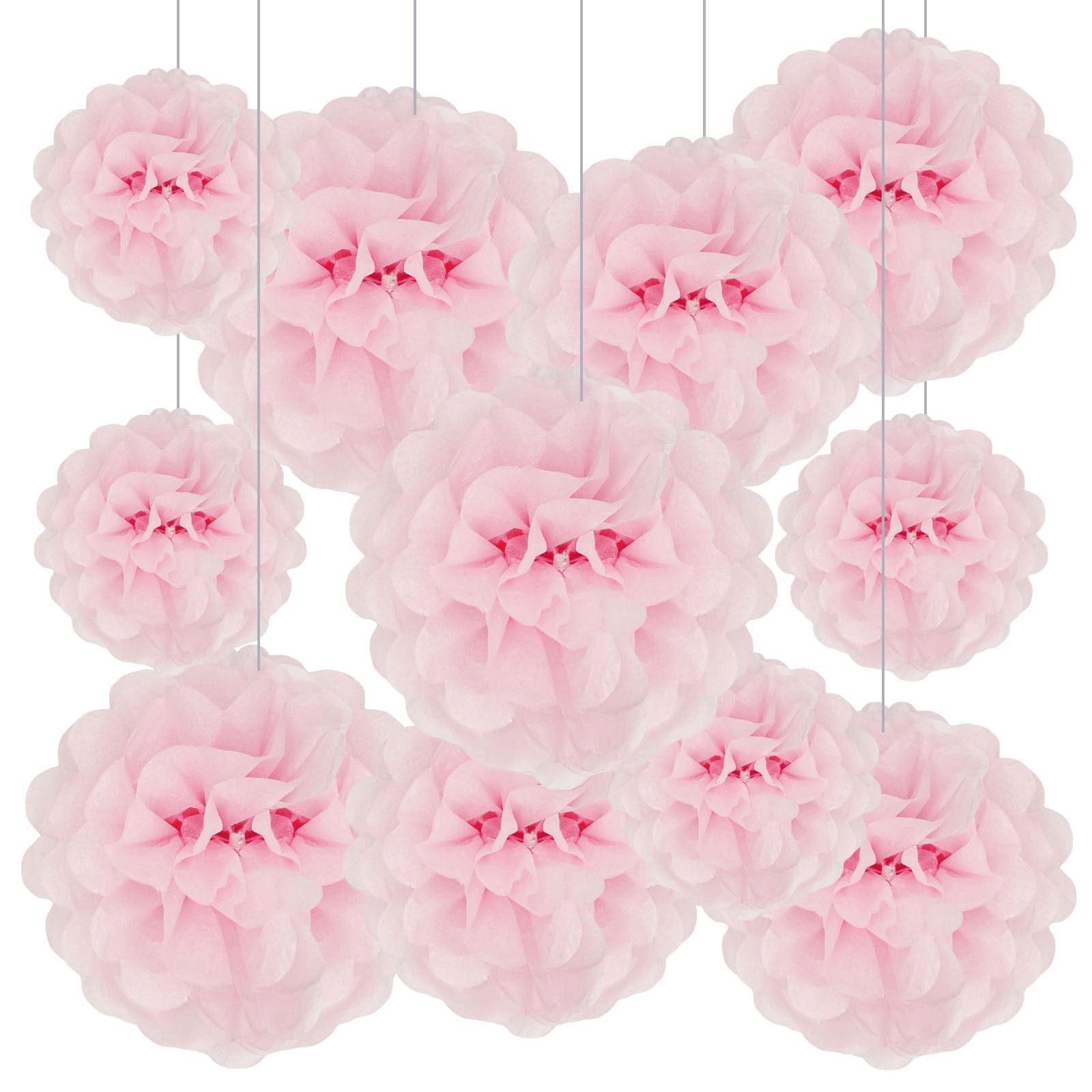 Tissue Paper Pom Poms, Light Pink Tissue Paper Flowers, Hanging Flower Balls for Weddings Fiesta Parties Birthday Baby Showers Classroom Bridal Shower Decoration (20Piece Set-6/10/12/14Inch)