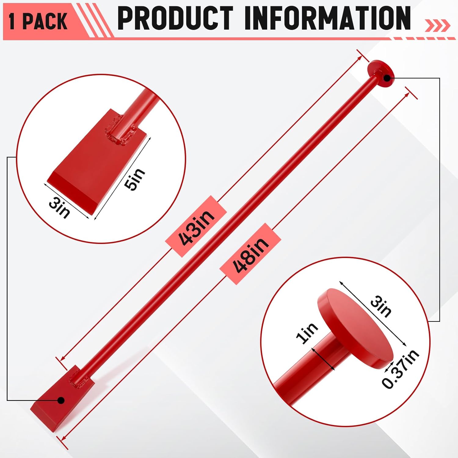 48 Inch Tamping and Digging Bar Steel Bars Post Hole Digger Tamping Bar (Shovel Shape, Red) Red 48 Inch Shovel Shape