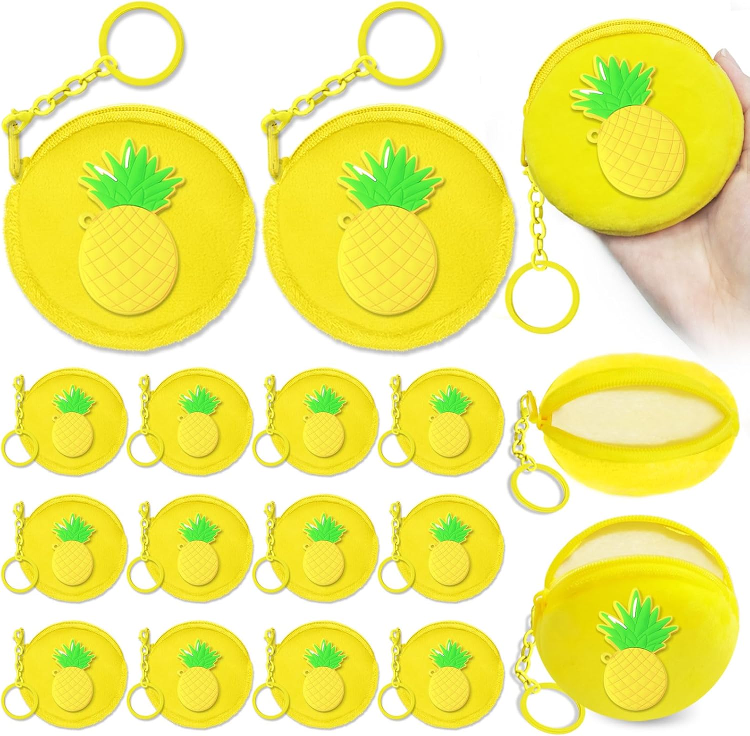 KeeStar 15 Pack Pineapple Coin Purse with Zipper Keychain,Wallet Bag Party Favors for Pineapple Birthday Party Decoration,Fruit Themed Baby Shower,School Carnival Rewards,Travel,Classroom Prize