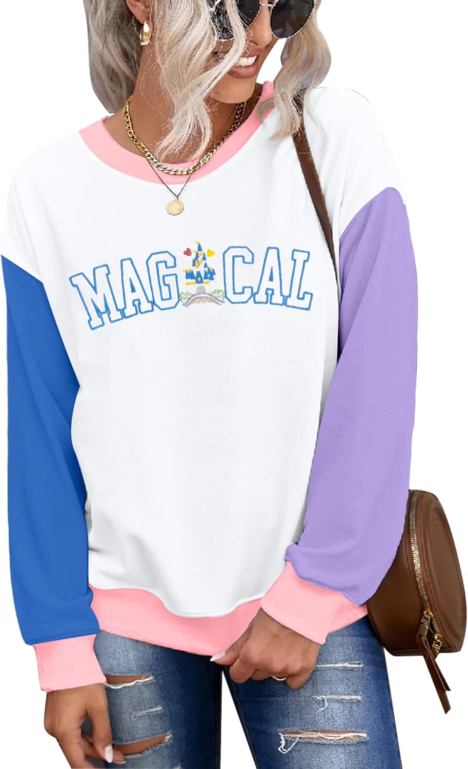 ASTANFY Magic Kingdom Sweatshirt Women Magical Castle Embroidered long Sleeve Shirt Cute Family Vacation Pullover Tops - Image 2