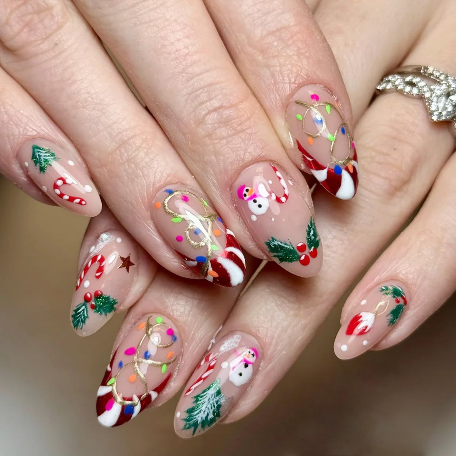 Christmas Press on Nails - Medium Red French Tip Design