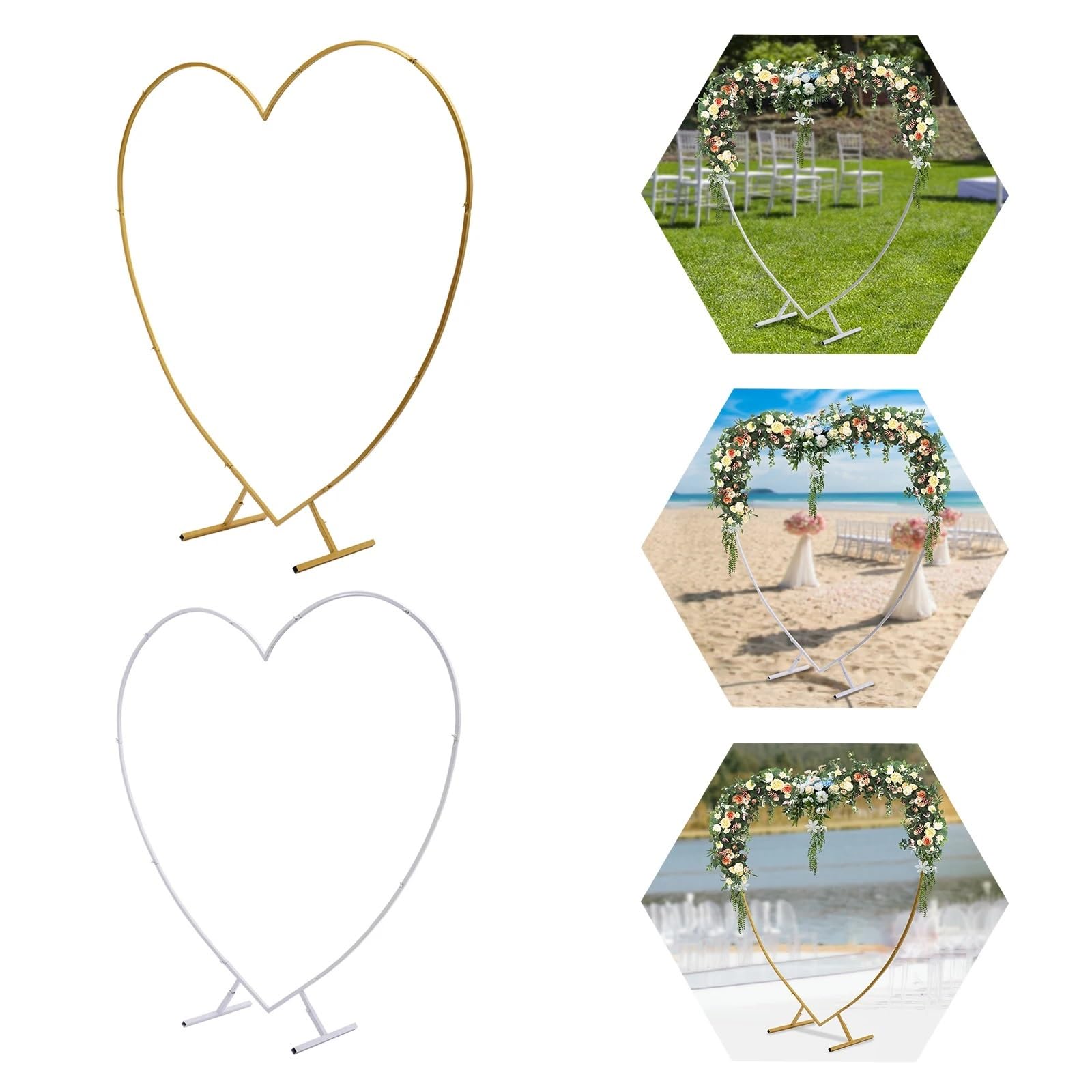 Herzbogen-Set aus Gold/Weißmetall, Herzbogenständer for Hochzeiten, Liebessäulen-Bogenrahmen for Hochzeit, Braut, Valentinstag Ballonbogen Gestell(White)