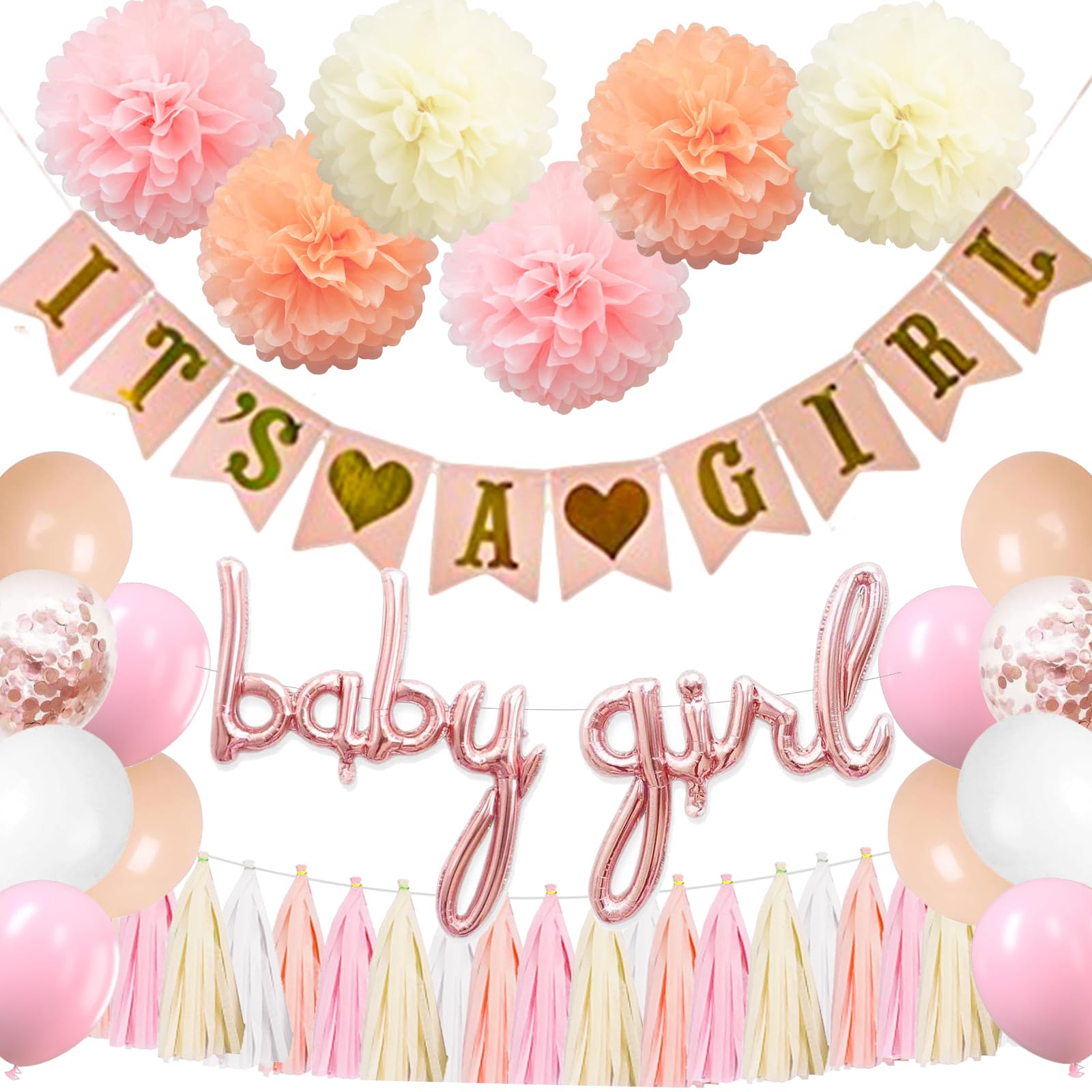 BRT Bearingshui Baby Shower Decorations, It's A Girl Banner, Gender Reveal Party Supplies With Balloons