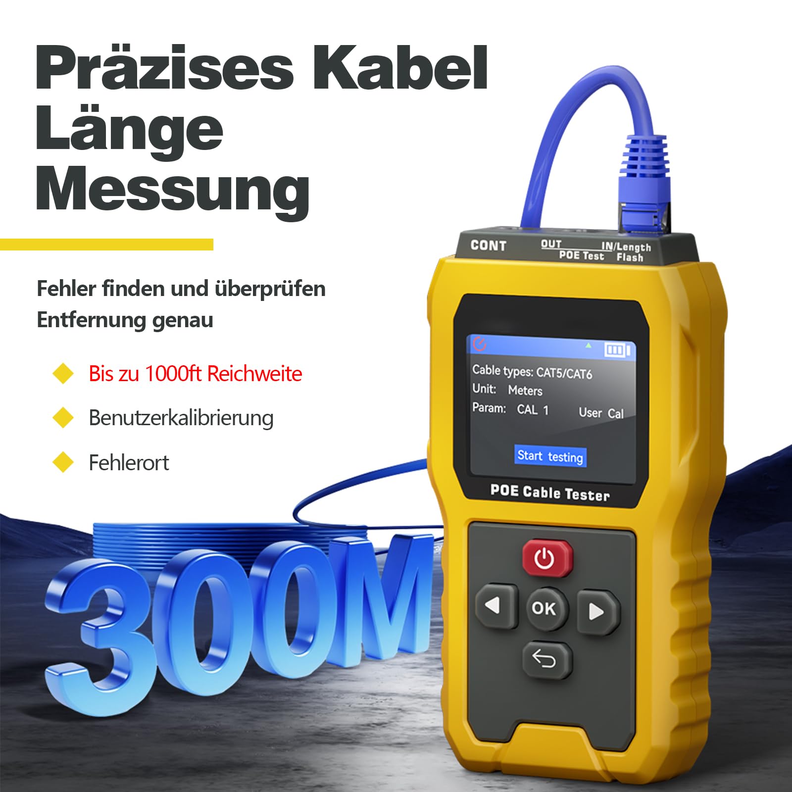 PoE-Kabeltester NF-8504, IEEE 802.3af/at/bt Kompatibel, 2,4" Farbdisplay & 2000-mAh-Akku