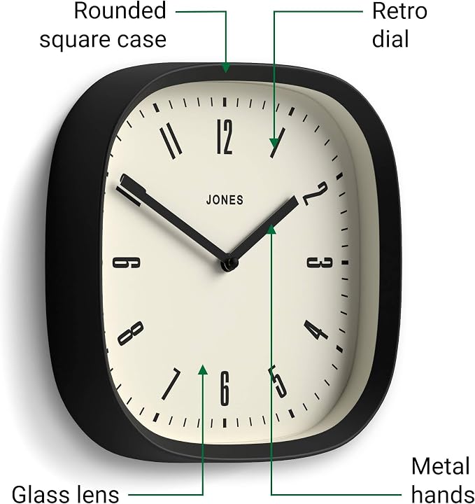 Reloj de pared cuadrado moderno analógico 25x25 cm negro miniatura 6