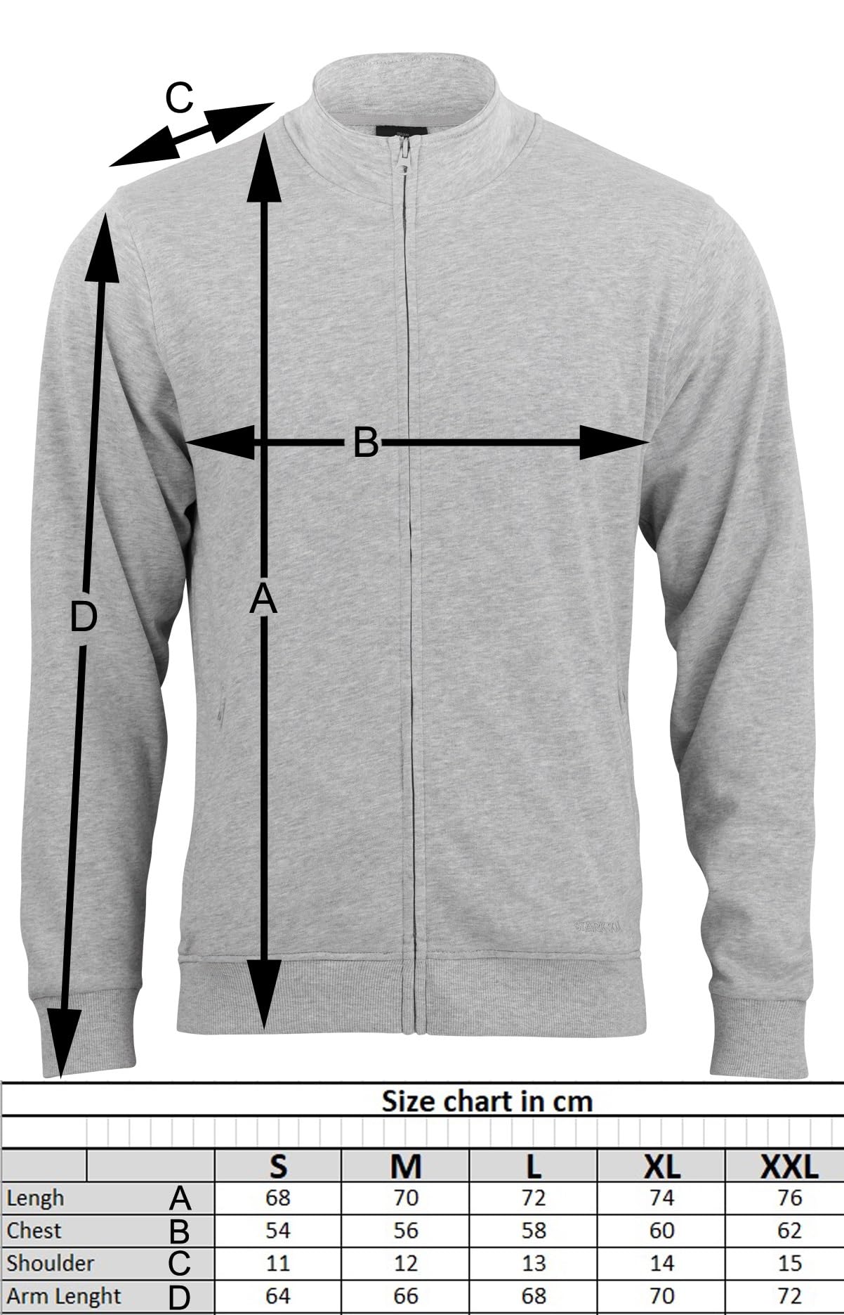 STARK SOUL Sudadera BLANK, con cuello alto, cremallera y 2 bolsillos
