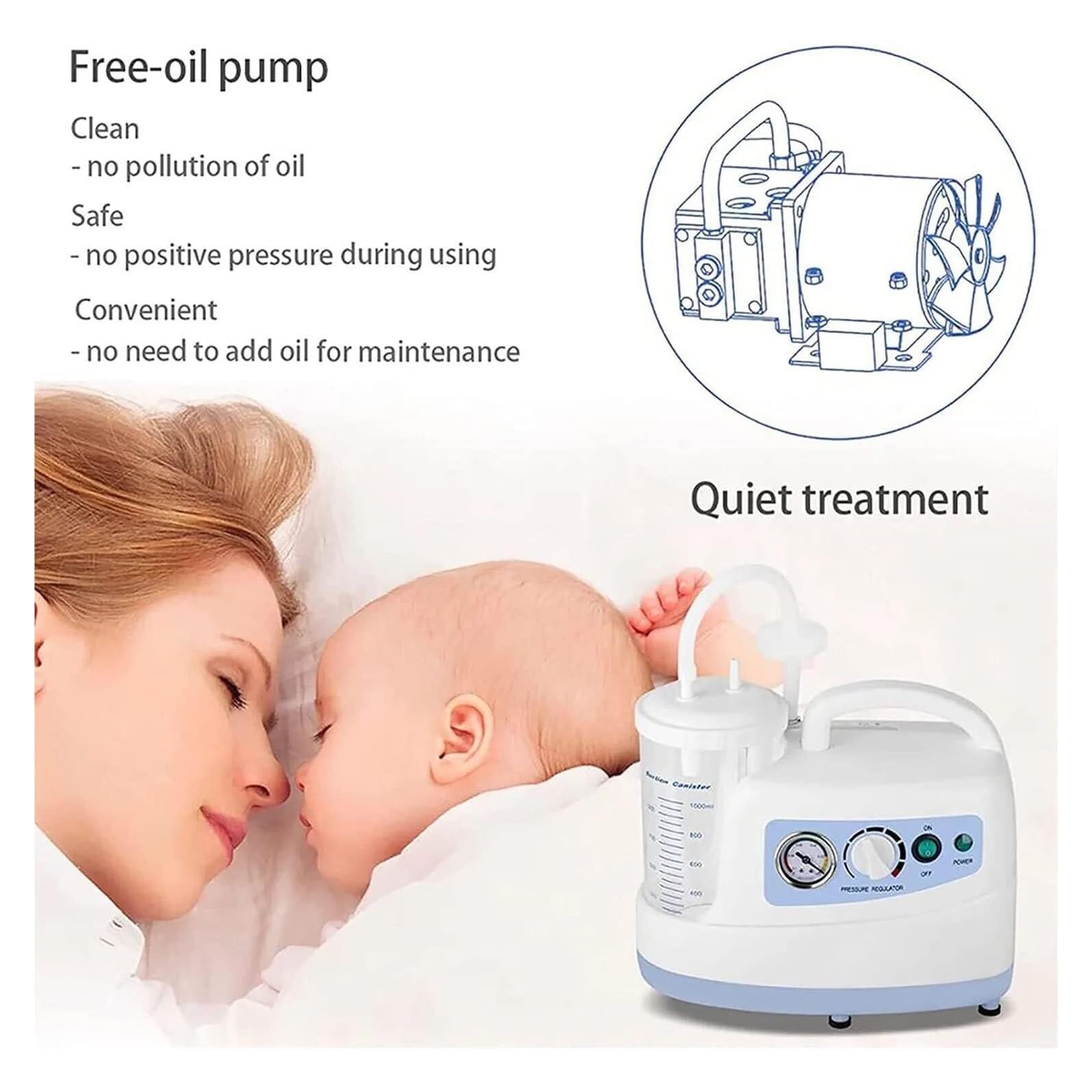 Aspiratore Secrezioni Elettrico Portatile - Aspiratore Nasale Silenzioso per Adulti e Bambini, Ideale per Catarro/Tosse/Asma, Tecnologia ABS, 1000ml Serbatoio