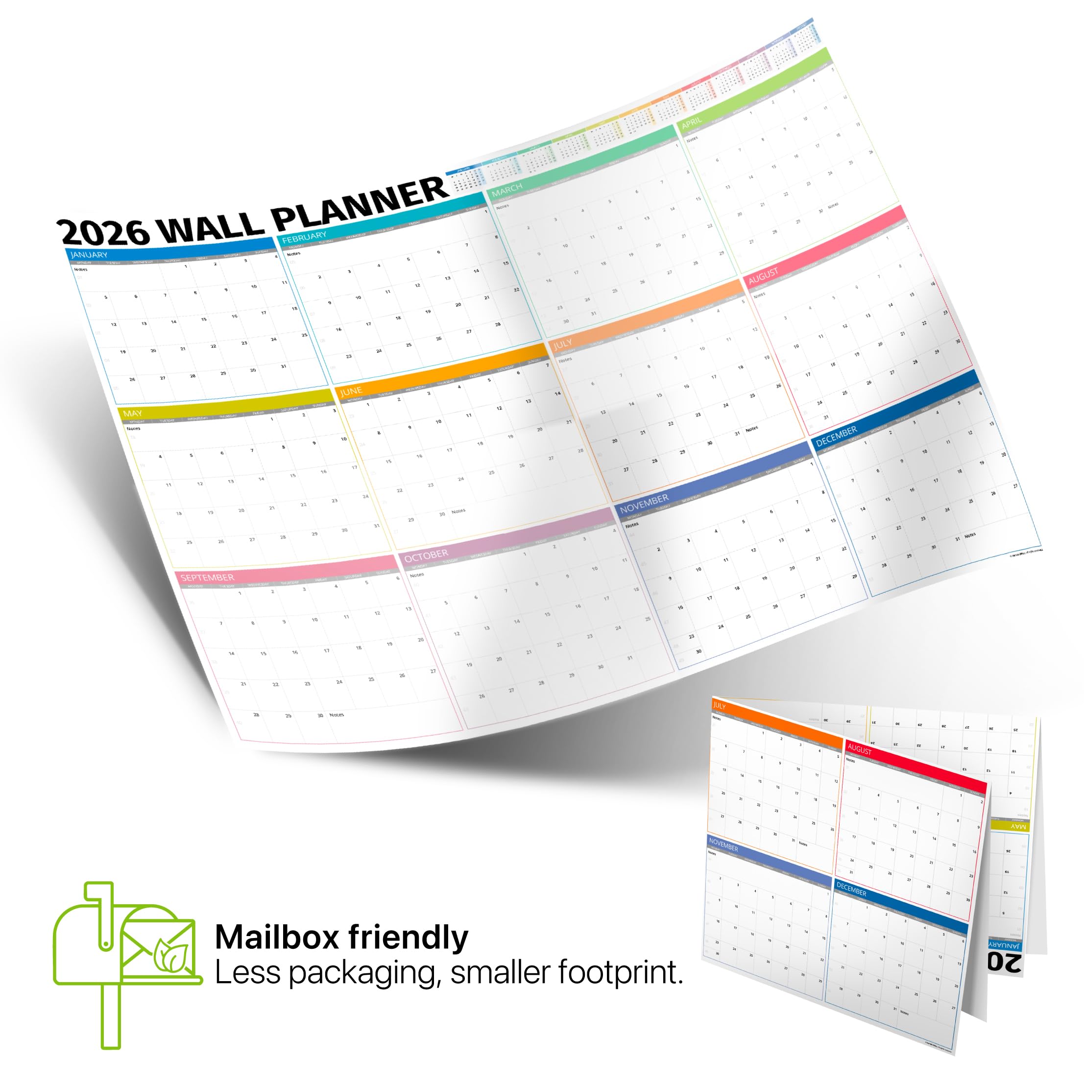 Planificador de pared 2026 Reino Unido, tamaño A1, extragrande, 84 x 60 cm, calendario familiar para el hogar, oficina, calendarios de profesores y organizadores personales, edición de cajas plegadas