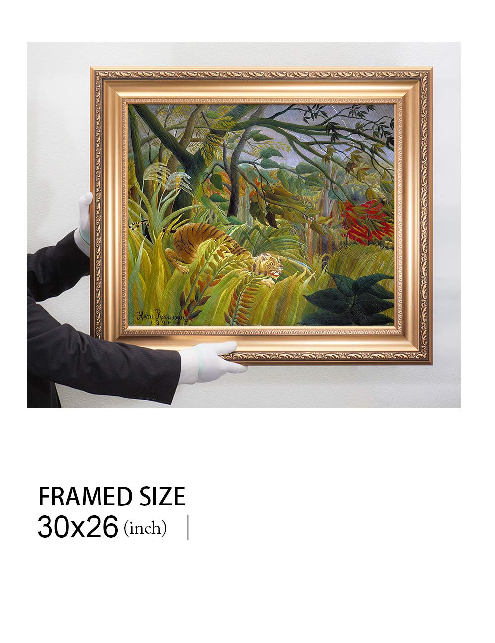 DECORARTS Tiger in a Tropical Storm (Surprised!) (1891) by Henri Rousseau Giclee Prints Framed Art for Wall Decor. Framed Size: 26x30