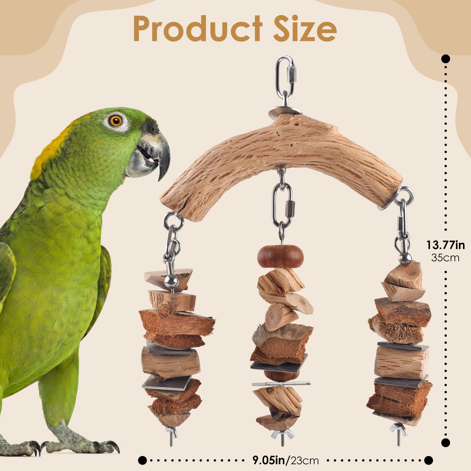 DBNESS Bird Parrot Toys, Large Birds Wooden Chew Blocks with Stainless Steel Cage Hanging Bite Toy for Macaws, African Greys, Cokatoos, Amazon Parrots and Small Medium Parakeets