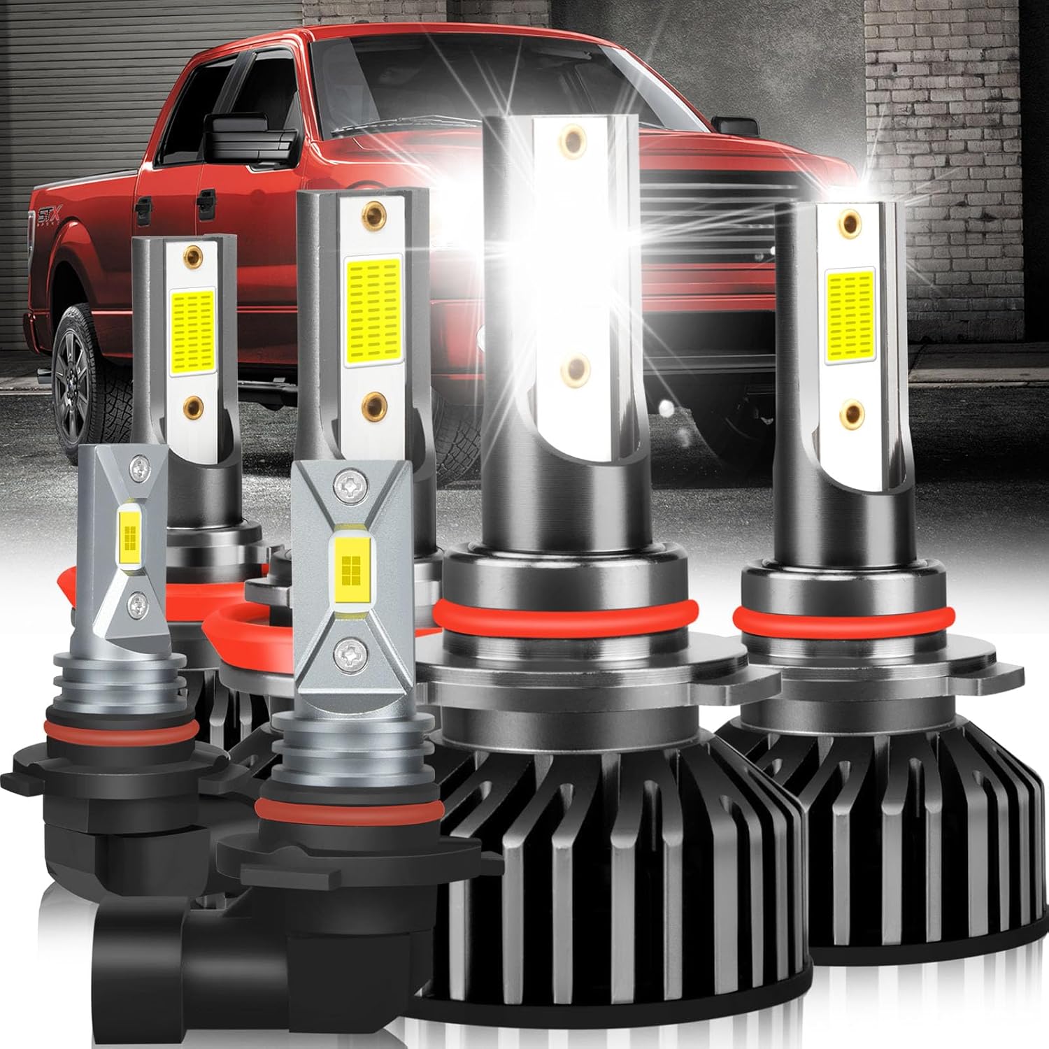 Fit For Ford F150 2004-2014 lights with Fan, 800% Super Bright Hi Lo Beam Light Bulbs and fog lights, Plug and Play, 6500K Cool White 36000LM, Pack of 4