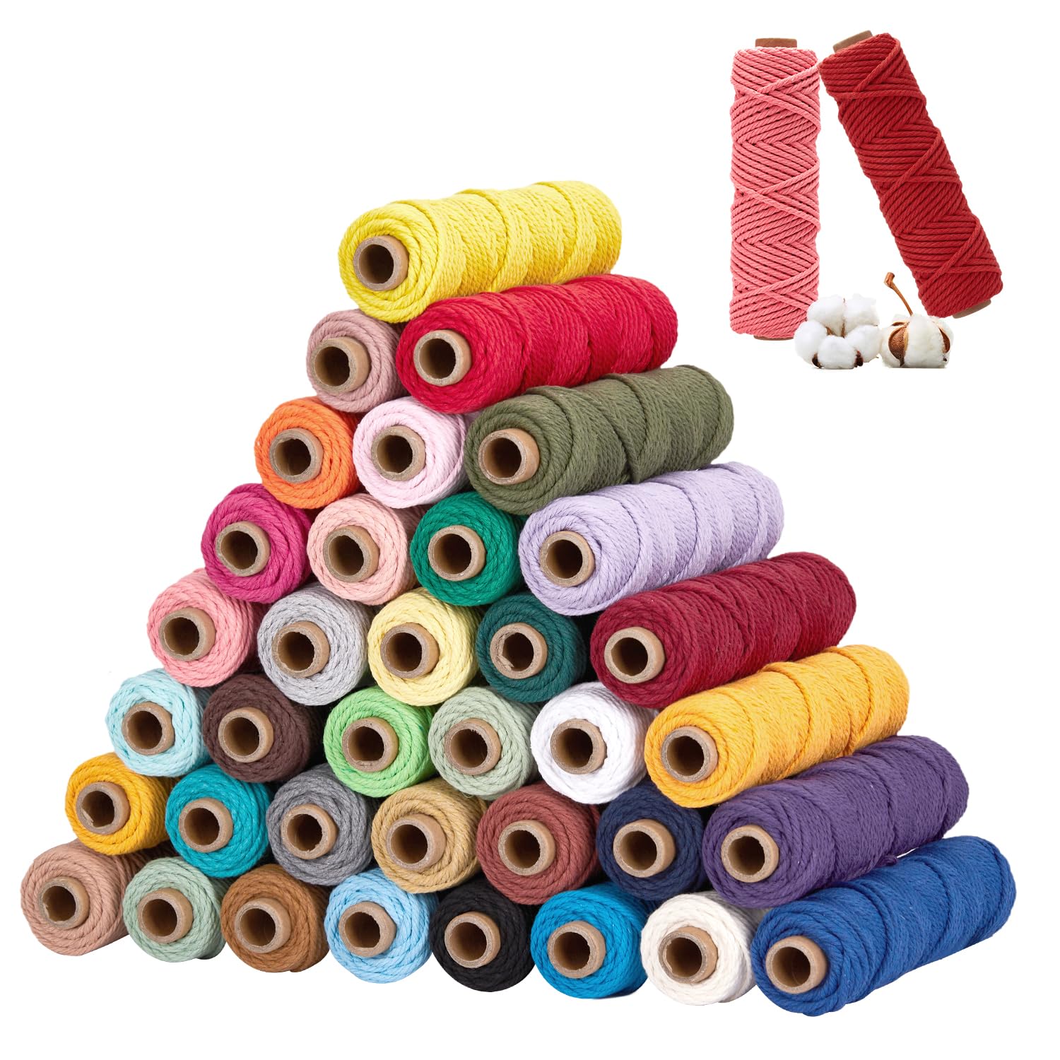 Cordón de macramé de 36 colores de 0.118 in x 1188 yardas, suministros de macramé de color natural, 4 hebras trenzadas, cuerda de algodón, cuerda de hilo de macramé, cuerda para manualidades, colgar 8
