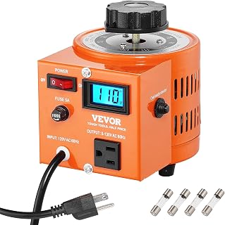 VEVOR Auto Variable Voltage Transformer 500VA, 3.84 Amp 110V Input 0-130V Output AC Voltage Regulator, with LCD Display 4 Extra Fuses Thermal Control Switch for Home Industrial Office