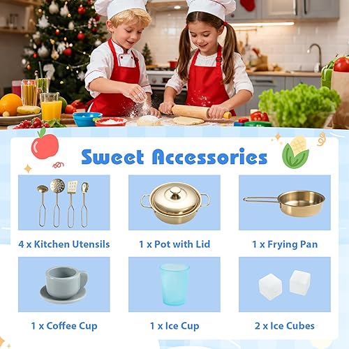 Miniatura 6 de Costzon Juego de cocina para niños, juego de cocina para niños pequeños con estufas, grifo, fregadero, máquina de café, campana extractora, horno