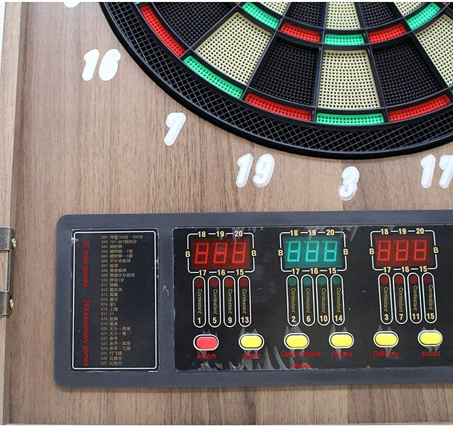 Electronic Dart Board, Electronic Dartboard Set 27 Games and 243 Variations & 4 LED Display with 12 Darts and Cabinet to Storage Multi-Game Option