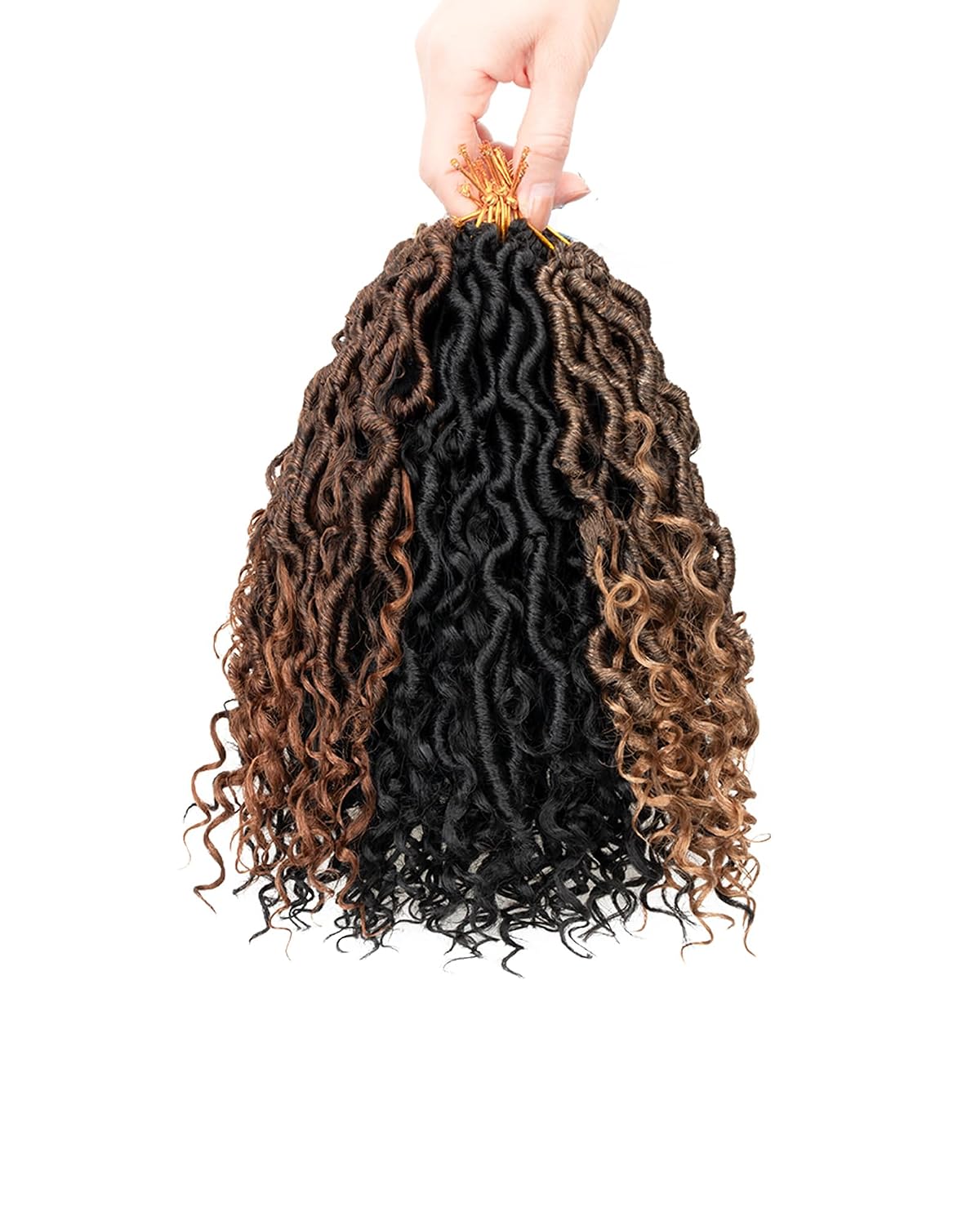 10 Inch 9 Packs Goddess Faux Locs Crochet Hair for Black Women-Soft River Locs,Curly Faux Locs With Bohemian Curly Branch,Pre Looped Synthetic Braiding Hair Extensions(10"-9P,1B+T27+T30)