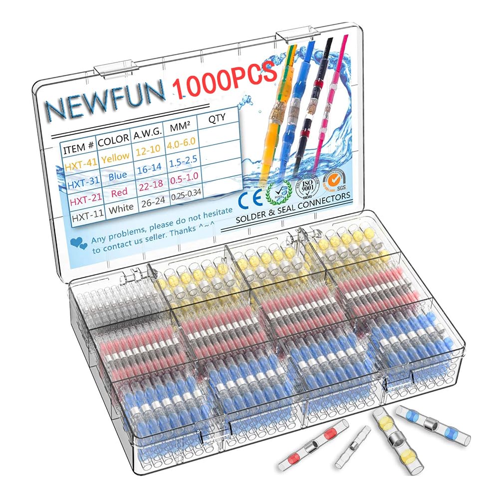 NEWFUN 1000Pcs Lötverbinder mit Schrumpfschlauch,Wasserdichte Kabelverbinder,Schrumpfschweißen Schmelzverbinder,Geschweißte Connector Kit,kabelverbinder lötverbinder