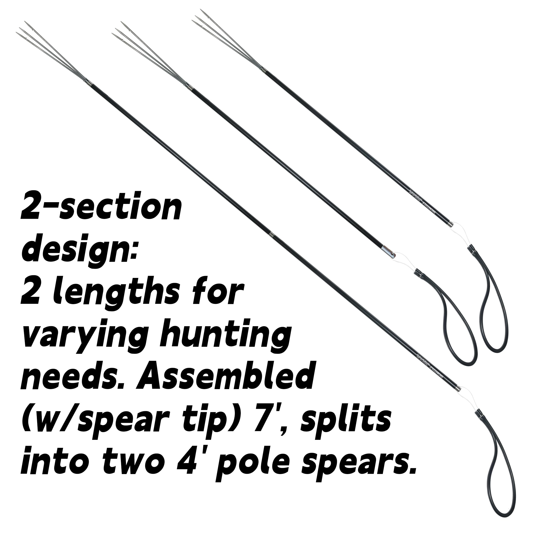 Hawaiian Sling Fishing Spear 7ft Travel Aluminum Pole Spear 3 Prong Sling Spear Fishing Equipment Snorkeling Scuba Diving Gear Polespears Harpoon for Fishing Kayak, Spearfishing, Freediving
