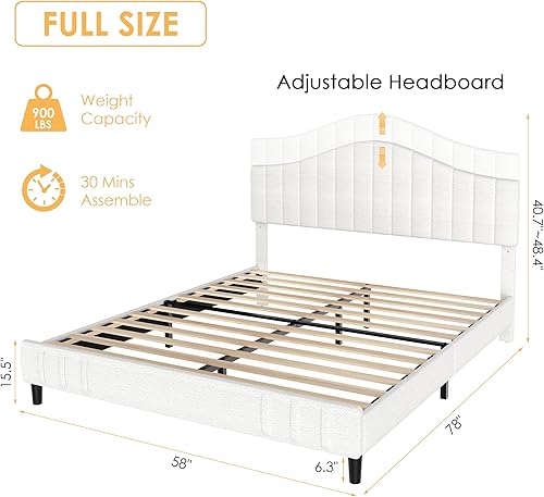 Miniatura 2 de Base de cama tapizada con cabecero y estribo, marco de cama de plataforma con listones de madera, soporte de 4 patas centrales de metal, no necesita