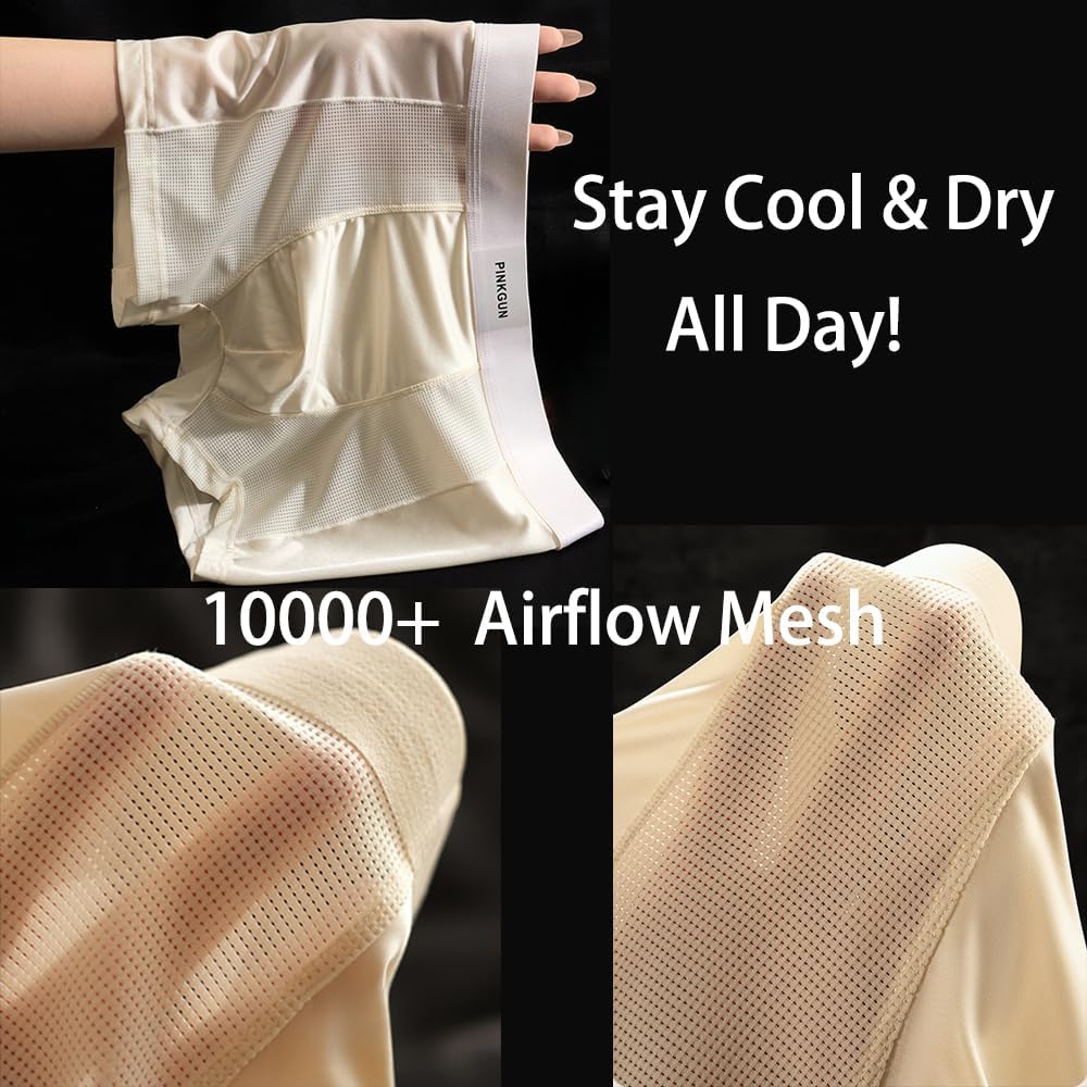 Breathable Underwear for Men with Satin & Mesh Panels - Cooling Silk-Like Boxer Briefs, 4-Pack - Image 2