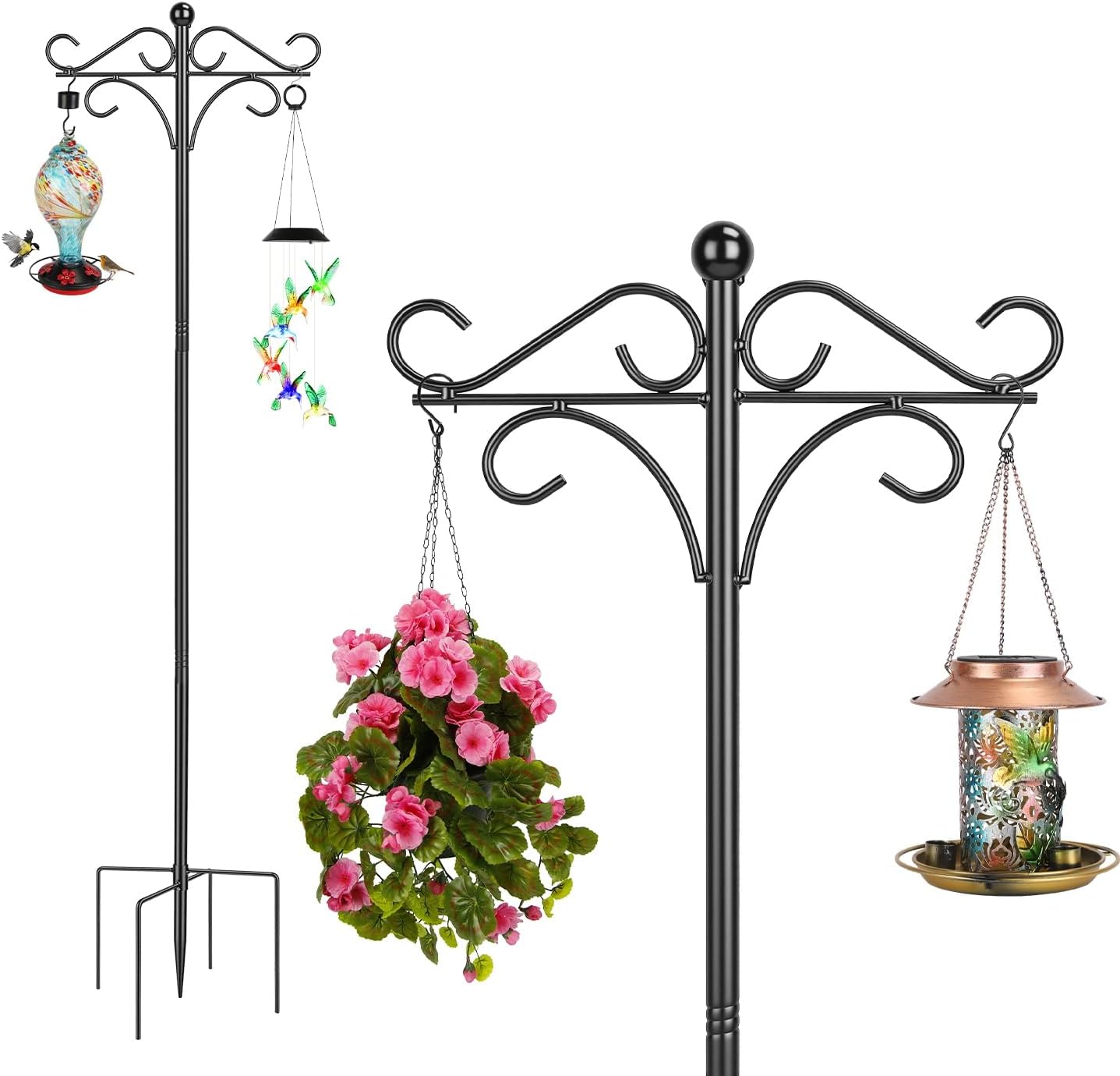 iMounTEK 2-Pack Heavy Duty Double Shepherd Hook, 76 in Bird Feeder Pole with 5-Prong Base, Hanging Holder for Bird Feeders, Plants, Lanterns, Wind Chimes – Outdoor Patio Yard Garden